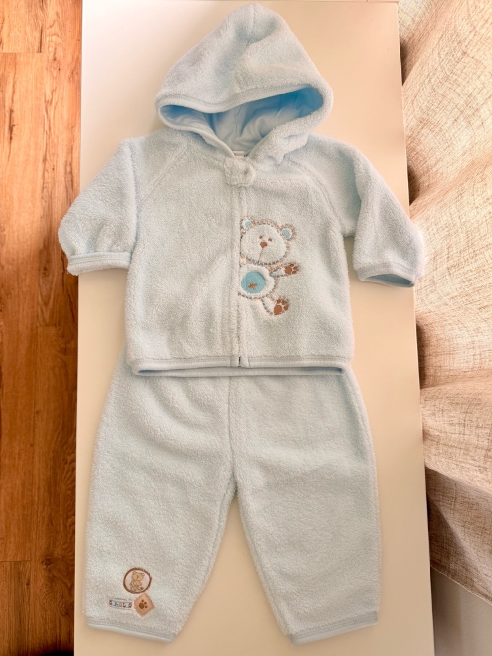 VINTAGE Baby Blue Hooded Teddy Matching Set - Soft Fleece